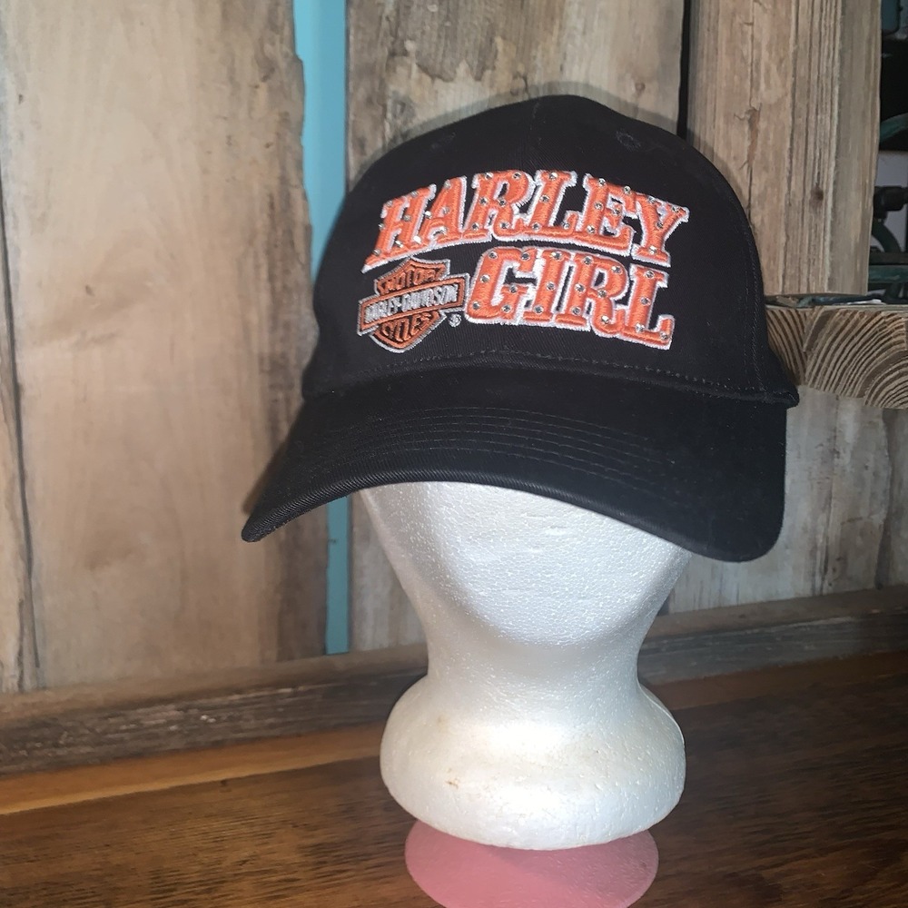 Harley-Davidson Hat Cap Womens One Size Black Strap Back Harley Girl Rhinestone